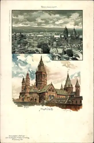 Litho Mainz in Rheinland Pfalz, Dom, Totalansicht