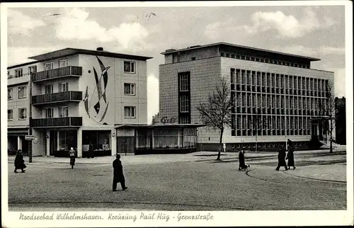 Ak Wilhelmshaven in Niedersachsen, Kreuzung Paul Hug Grenzstraße, Café