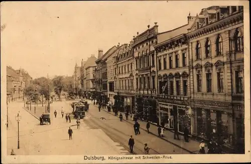 Ak Duisburg im Ruhrgebiet, Königsstraße, Schweden Allee, Straßenbahn