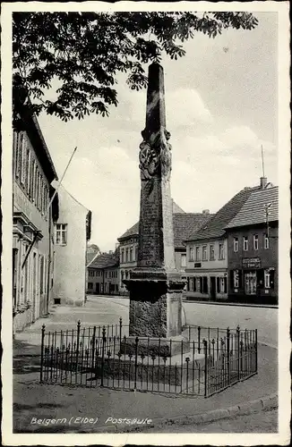 Ak Belgern in Sachsen, Postsäule, Friseur, Inh. Otto Cückel