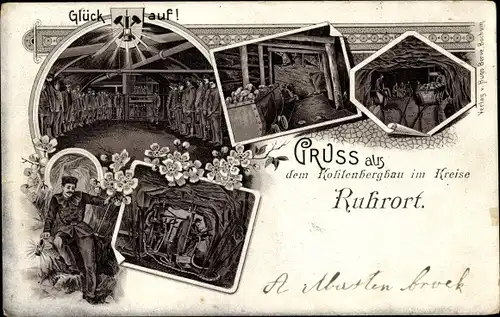 Litho Ruhrort Duisburg im Ruhrgebiet, Kolhenbergbau, Bergwerk, Bergleute