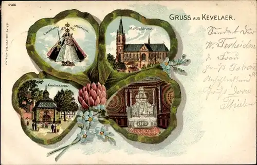 Kleeblatt Litho Kevelaer am Niederrhein, Altar, Gnadenkapelle, Marienkirche