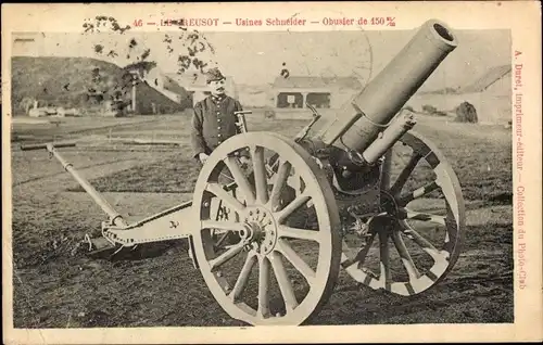 Ak Le Creusot Saône et Loire, Usines Schneider, Obusier