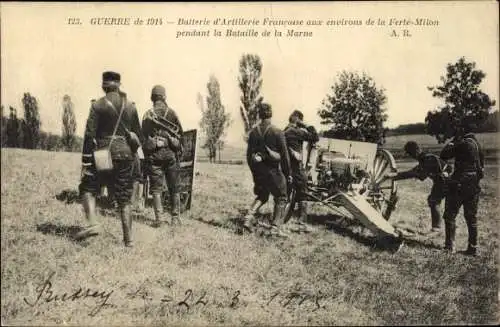 Ak La Ferté Milon Aisne, Batterie d'Artillerie Francaise, Guerre de 1914, Bataille de la Marne