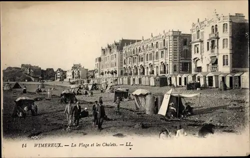 Ak Wimereux Pas-de-Calais, Der Strand und die Chalets