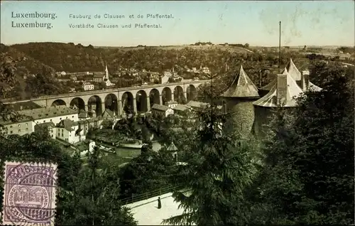 Ak Clausen Luxemburg, Blick auf die Vorstadt und Pfaffental, Viadukt