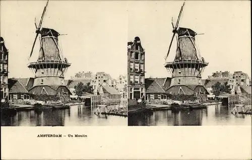 Stereo Ak Amsterdam Nordholland Niederlande, Windmühle