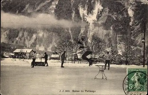 Ak Menschen beim Eislaufen, Zugefrorener See