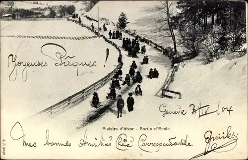 Ak Wintersport, Menschen fahren Schlitten, Schlittenfahrt, Winterszene