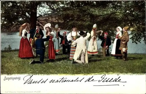 Ak Tanzende Menschen in schwedischer Tracht, Nationaltanz