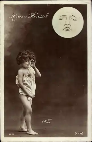 Mondschein Ak Lune Roussel, Trauriges Mondgesicht, Kind, Himmelskörper