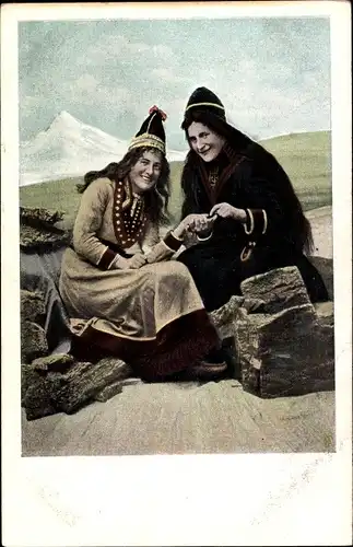 Ak Lappländer Landestrachten, Frauen-Portrait