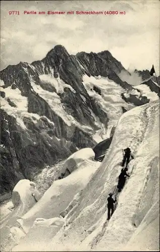 Ak Grindelwald Kanton Bern, Partie am Eismeer mit Schreckhorn