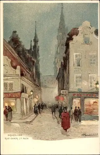 Künstler Litho Bruxelles Brüssel, Rue Chair et Pain