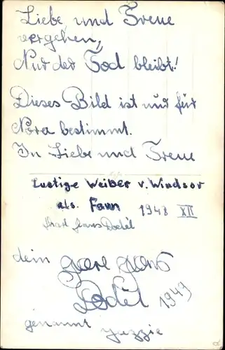 Foto Ak Schauspieler Karl Hans Dodel ? als Faun, Die lustigen Weiber von Windsor 1948, Autogramm