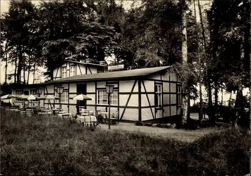 Ak Ostseebad Bansin Heringsdorf auf Usedom, HO-Gaststätte Forsthaus Langenberg, Fachwerkhaus