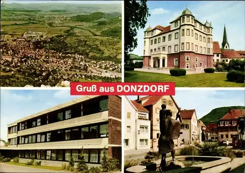 Ak Donzdorf in Württemberg, Panorama, Teilansichten, Brunnen mit Statue