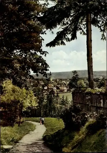 Ak Eibenstock im Erzgebirge Sachsen, Feldweg mit Blick zum Ort