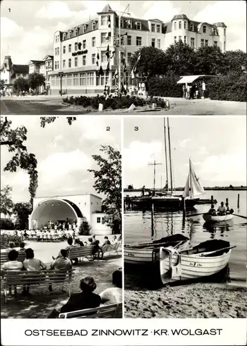Ak Ostseebad Zinnowitz auf Usedom, Heim Glück auf, Konzertpavillon, Am Achterwasser