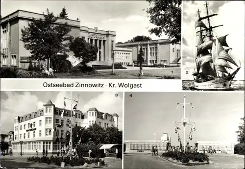 Ak Ostseebad Zinnowitz auf Usedom, Kulturhaus, Segelschulschiff Wilhelm Pieck, Heim Glück auf