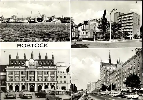 Ak Hansestadt Rostock, Alter Hafen, HOG Bahnhofshotel, Rathaus, Lange Straße