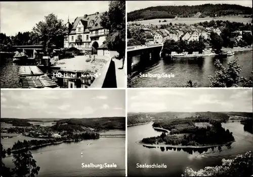 Ak Saalburg an der Saale Thüringen, HO Hotel Kranich, Saaleschleife, Talsperre