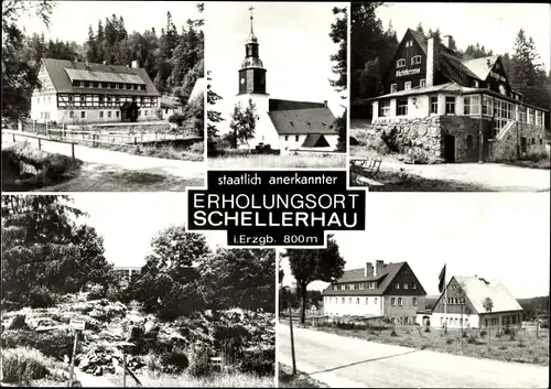 Ak Schellerhau Altenberg im Erzgebirge, Gasthaus Richtkrone, Kirche, Fachwerkhaus, Alpinum