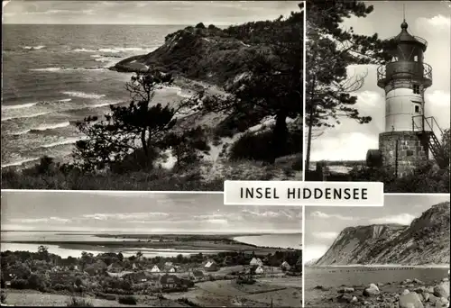 Ak Kloster Insel Hiddensee in der Ostsee, Hucke, Leuchtfeuer, Panorama, Nordufer