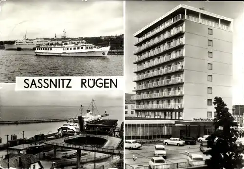 Ak Sassnitz auf Rügen, Hafen, Fährbahnhof, Rügen-Hotel
