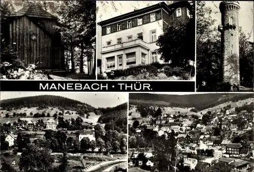 Ak Manebach Ilmenau Thüringen, Goethehäuschen, FDGB Erholungsheim Freundschaft, Aussichtsturm