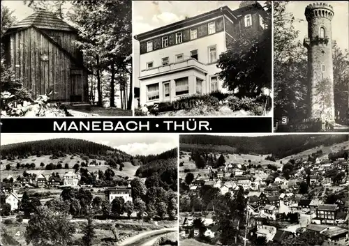 Ak Manebach Ilmenau Thüringen, Goethehäuschen, FDGB Erholungsheim Freundschaft, Aussichtsturm