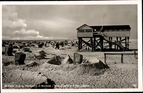 Ak Nordseebad Sankt Peter Ording, Strandpartie, Badekabine