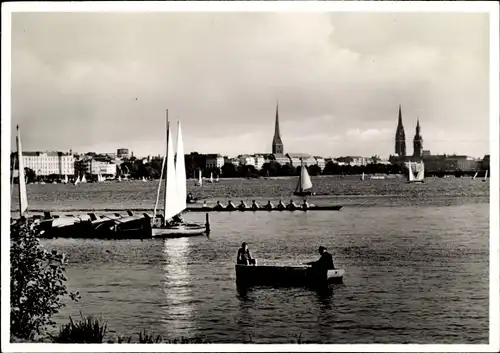 Ak Hamburg Mitte Altstadt, Aussenalster, Boot, Stadt