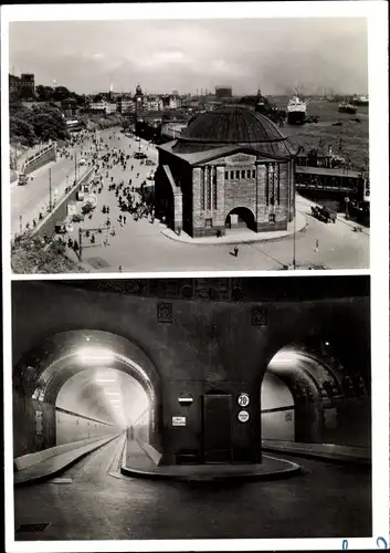 Ak Hamburg Mitte Steinwerder, Blick auf den Elbtunnel, Eingang, Promenade