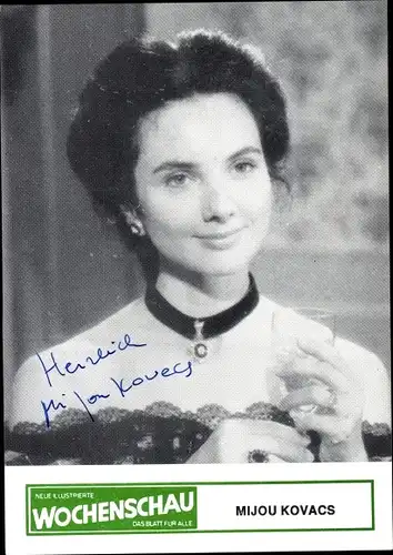 Ak Schauspielerin Mijou Kovacs, Portrait, Autogramm, Sektglas