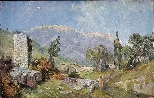 Künstler Ak Bethlehem Palästina, Ortsansicht, Turm, Brücke