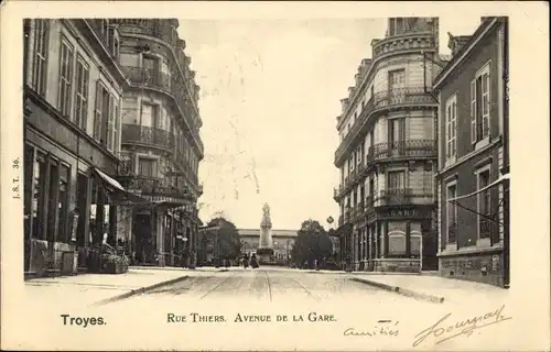 Ak Troyes Aube, Rue Thiers, Avenue de la Gare