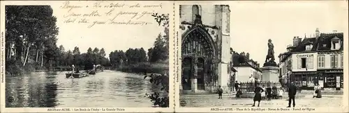 Klapp Ak Arcis sur Aube, Place de la Republique, Denkmal, Kirchenportal, Flusspartie