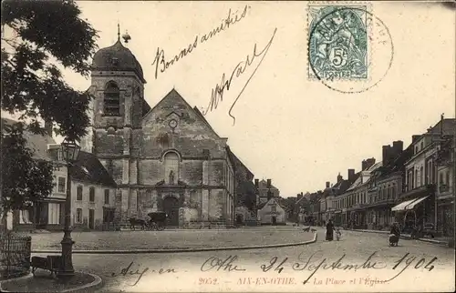Ak Aix en Othe Aube, Der Platz und die Kirche