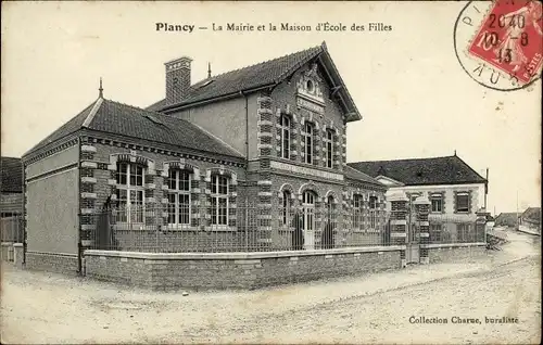 Ak Plancy l&#39;Abbaye Aube, das Rathaus und das Mädchenschulhaus