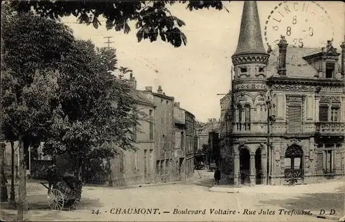 Ak Chaumont Haute Marne, Boulevard Voltaire, Rue Jules Trefousse
