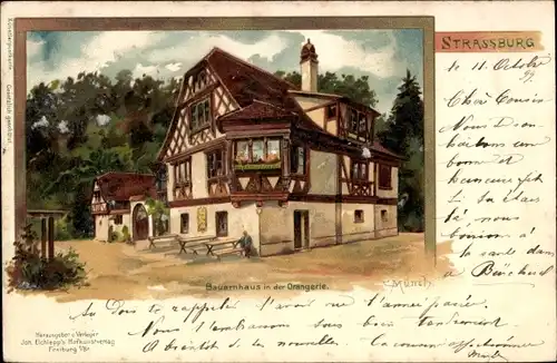 Künstler Ak Münch, C., Straßburg Straßburg Elsass Bas-Rhin, Bauernhaus in der Orangerie