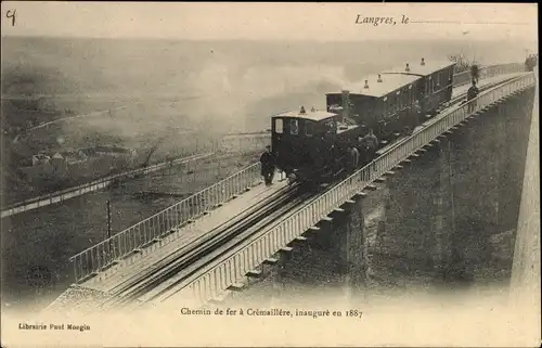 Ak Langres Haute Marne, La Crémaillère sur le Pont à l'Arrivée en Ville
