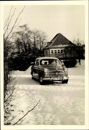 Foto Ak Automobil im Winter, NSU Fiat Neckar, KFZ Kennz. BU P 406