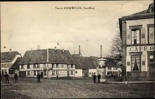 Ak Bischwiller Bischweiler Elsass Bas Rhin, Platz, Café