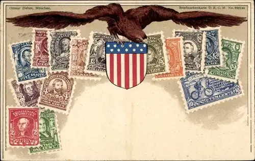 Briefmarken Litho USA, Adler, Wappen, 2 Cents, Ten Cents