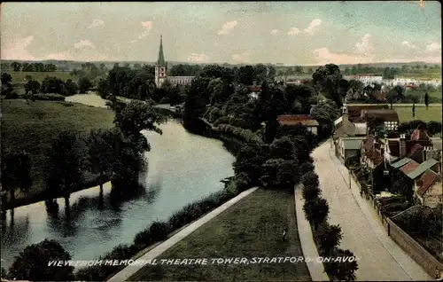 Ak Stratford upon Avon Warwickshire England, View from Memorial Theatre Tower