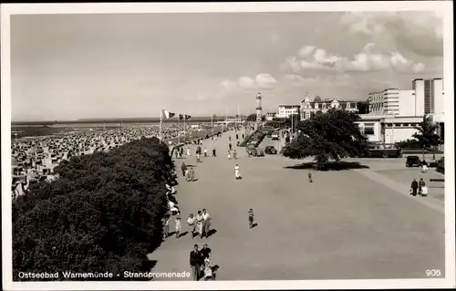 Ak Ostseebad Warnemünde Rostock, Strandpromenade, Leuchtturm