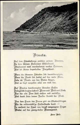 Ak Koserow an der Ostsee Usedom, Streckelberg, Vineta, Hans Bosse, Gedicht