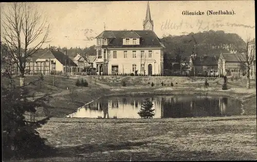 Ak Glienicke Nordbahn bei Hermsdorf in Brandenburg, Teilansicht, Teich